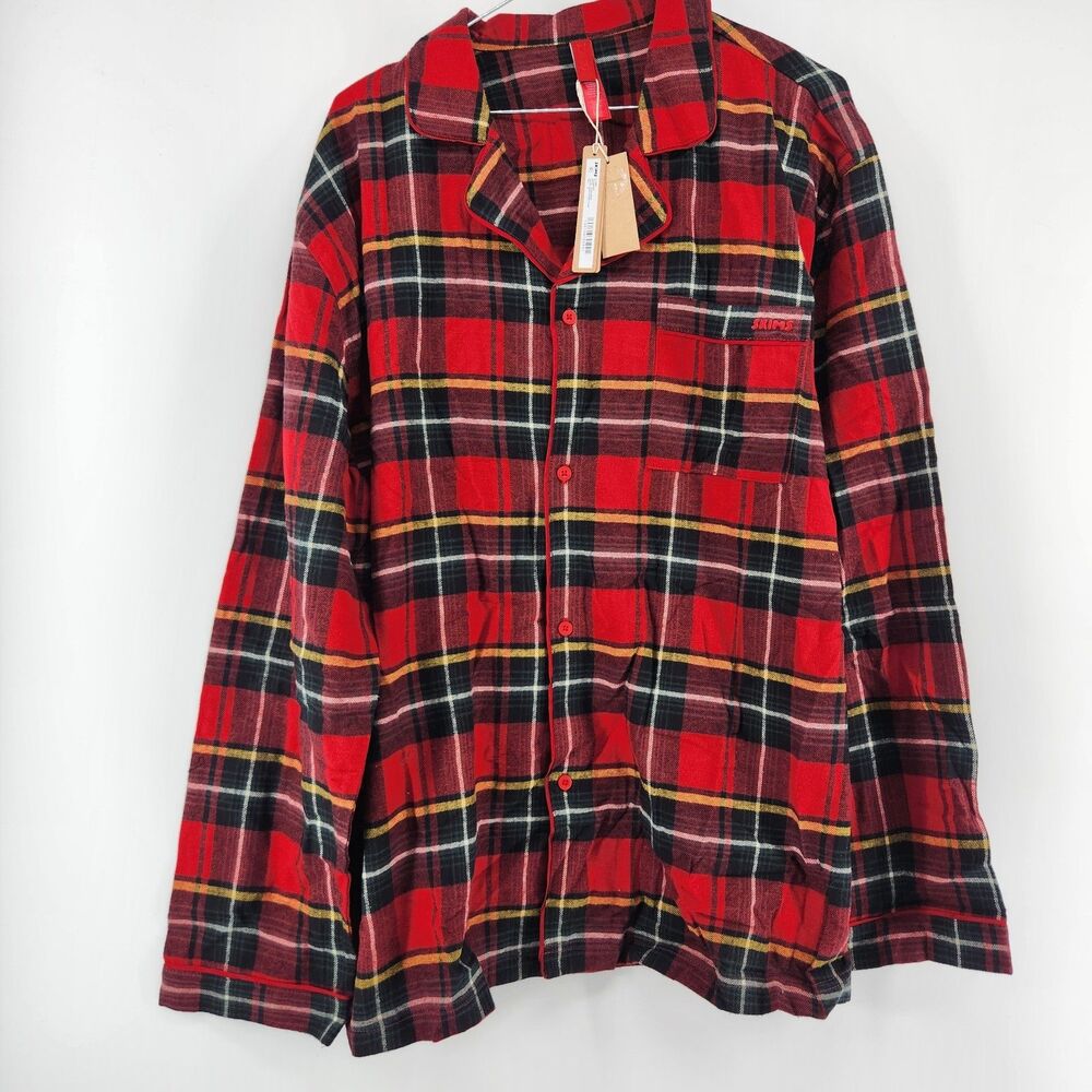 NWT SKIMS‎ Medium Brick Red Holiday Plaid Flannel Pajama Set NWT - Picture 4 of 16